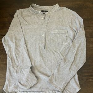 Massimo Dutti Flannel Shirt Mens L Henley Cotton Long Sleeve Striped Blue White